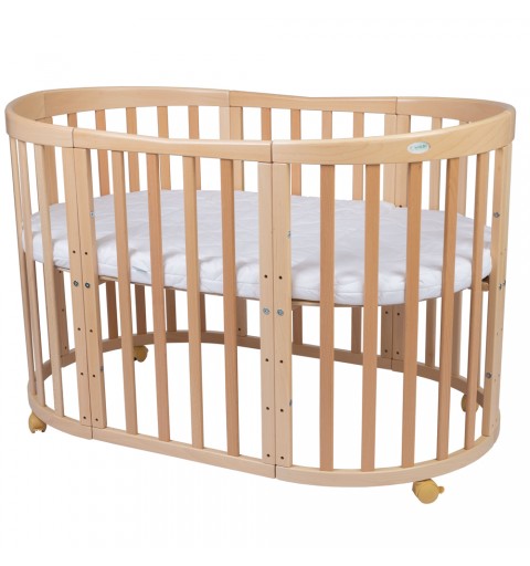 Waldin - łóżeczko drewniane owalne z materacem 7w1 | Naturalny